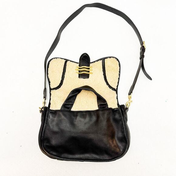Aimee Kestenberg Fierce & Fab Black Shearling Leather Saddlebag Handbag - Picture 4 of 7